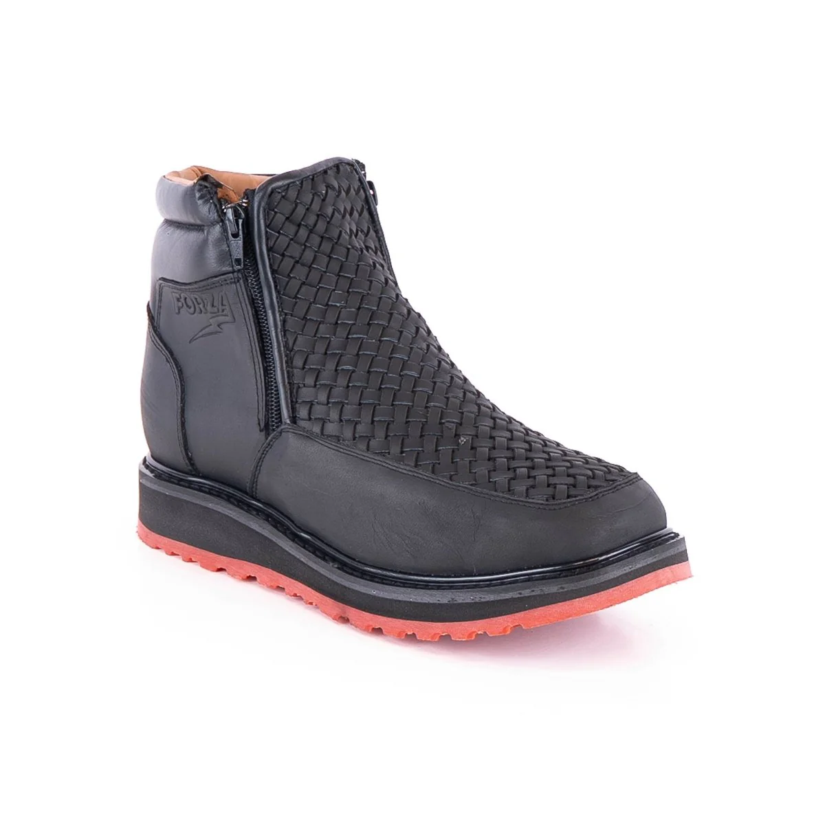 ACERO Black Basket Wave Zipper Ankle Boot