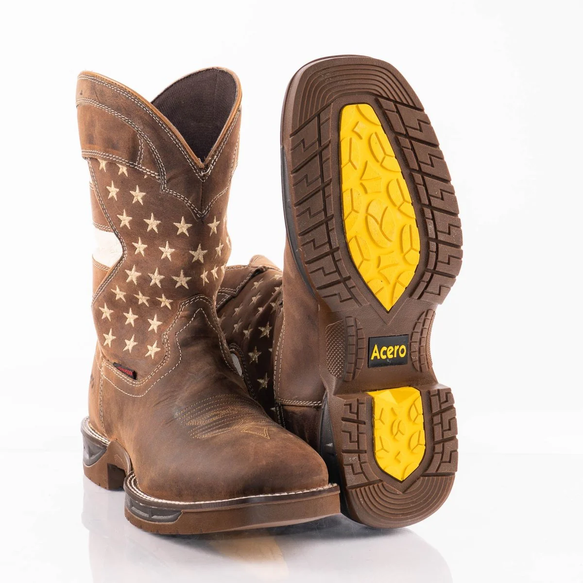 ACERO WORK BOOTS Horse Tan Patriotic Flag Light weight - Image 4