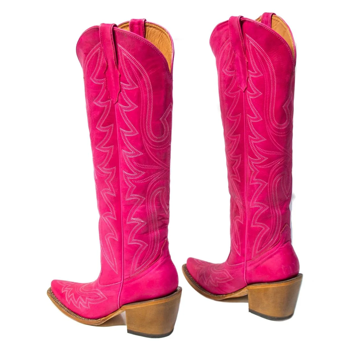 TANNER MARK WOMEN’S Crackle Hot Pink Fashion Heel Knee High Cowgirl Boots - Image 3
