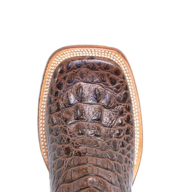 RANCHO SEMENTAL MEN’S Caiman Hornback Print Brown Western Boots Whit Black Top Triple Stitch - Image 3