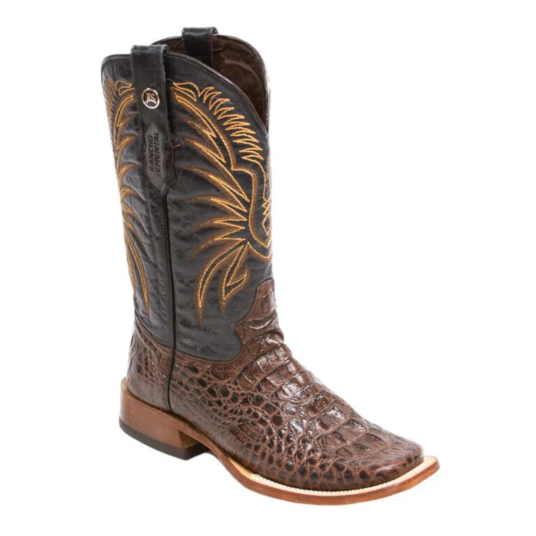 RANCHO SEMENTAL MEN’S Caiman Hornback Print Brown Western Boots Whit Black Top Triple Stitch - Image 4