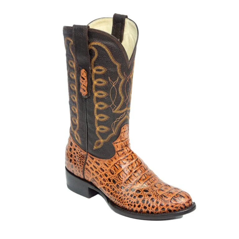 REPARO TX Men’s Caiman Hornback Print Cognac Western Boots Brown Top - Image 3