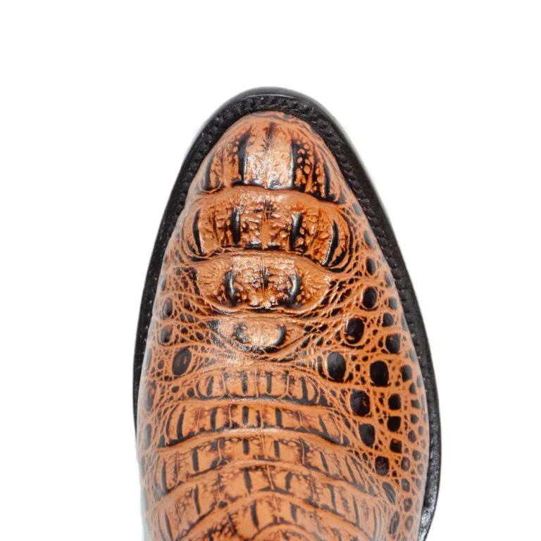 REPARO TX Men’s Caiman Hornback Print Cognac Western Boots Brown Top - Image 4