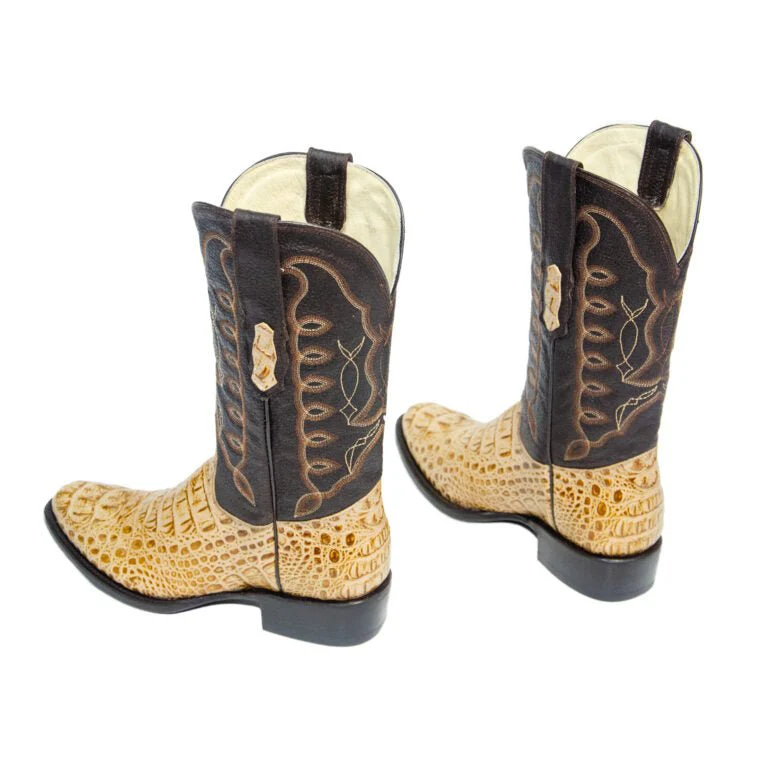 REPARO TX Men’s Caiman Hornback Print Orix Western Boots Whit Brown Top - Image 4