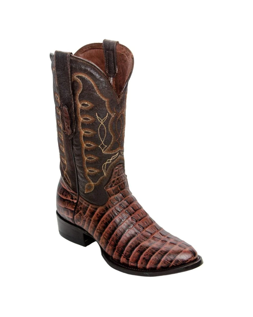REPARO TX Men’s Caiman Tail Print Brown Western Boots Whit Brown Top - Image 3