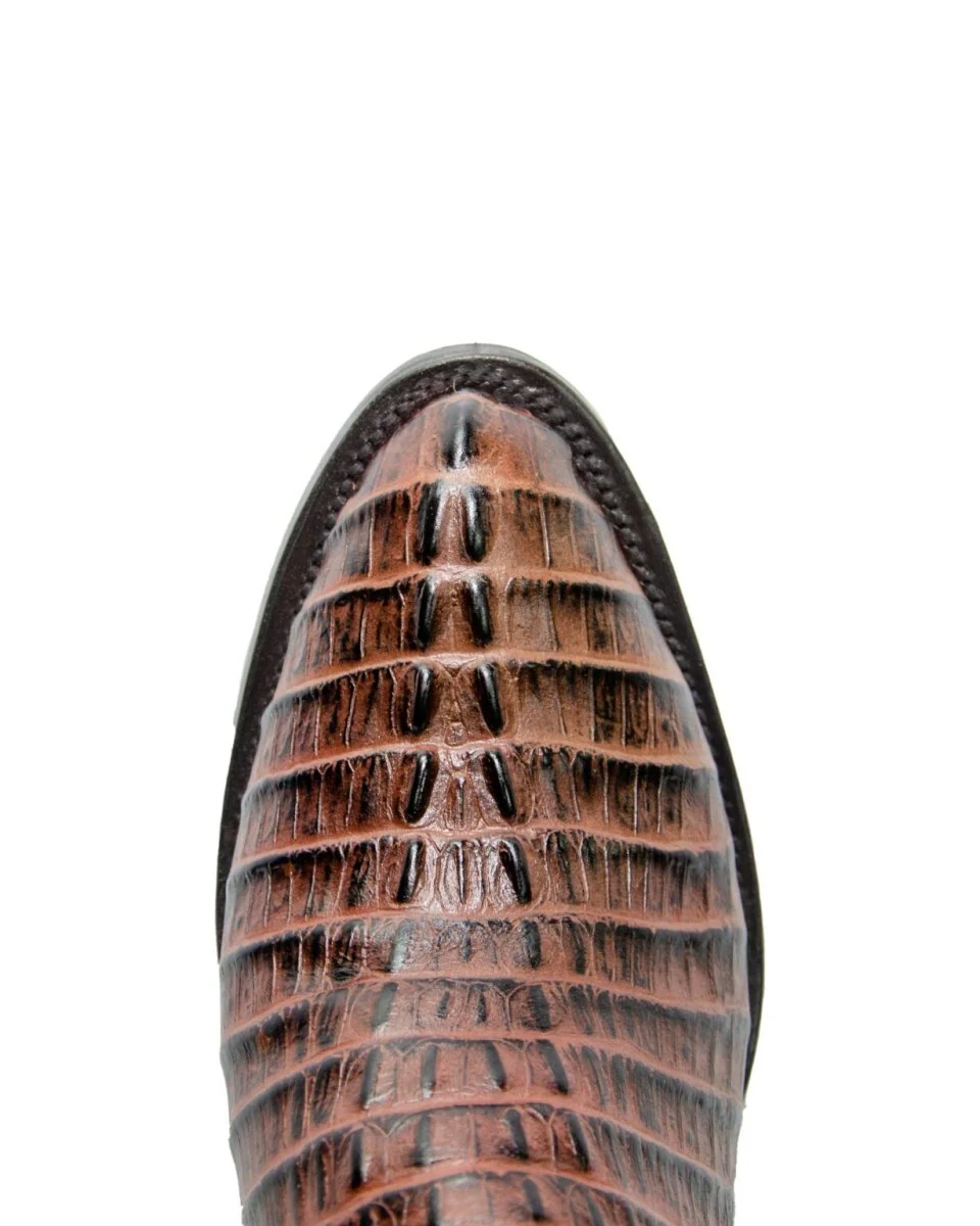 REPARO TX Men’s Caiman Tail Print Brown Western Boots Whit Brown Top - Image 4