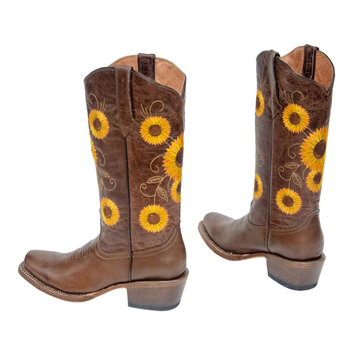 TANNER MARK WOMEN’S Cedar Park Vintage Brown Cowgirl Boots Whit Sunflower Embroidery Top - Image 3