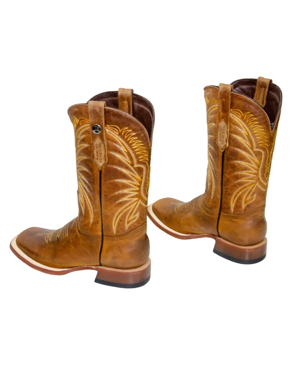 RANCHO SEMENTAL MEN'S Crazy Honey Western Boots Whit Honey Top Triple Stitch - Image 3
