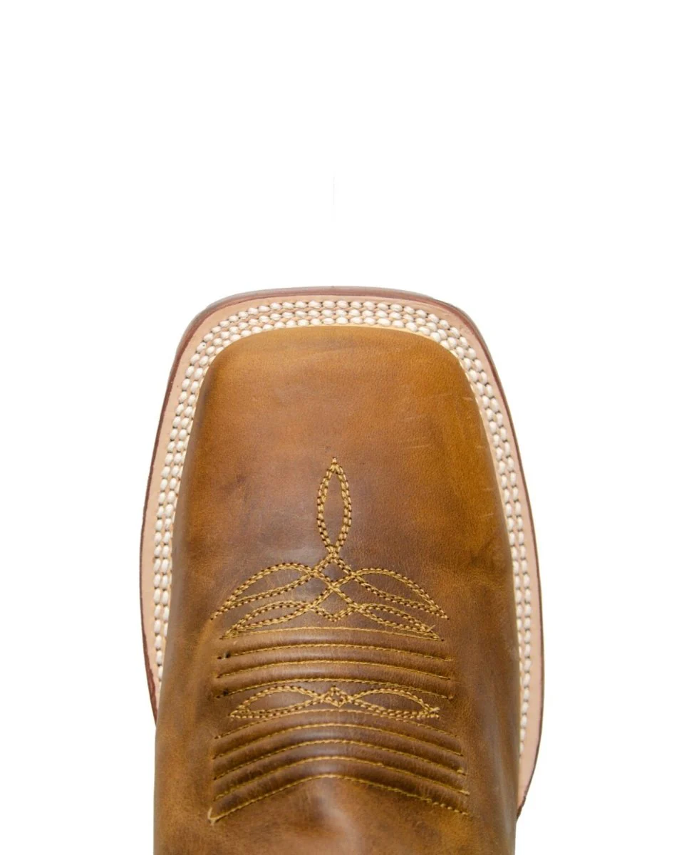 RANCHO SEMENTAL MEN'S Crazy Honey Western Boots Whit Honey Top Triple Stitch - Image 4