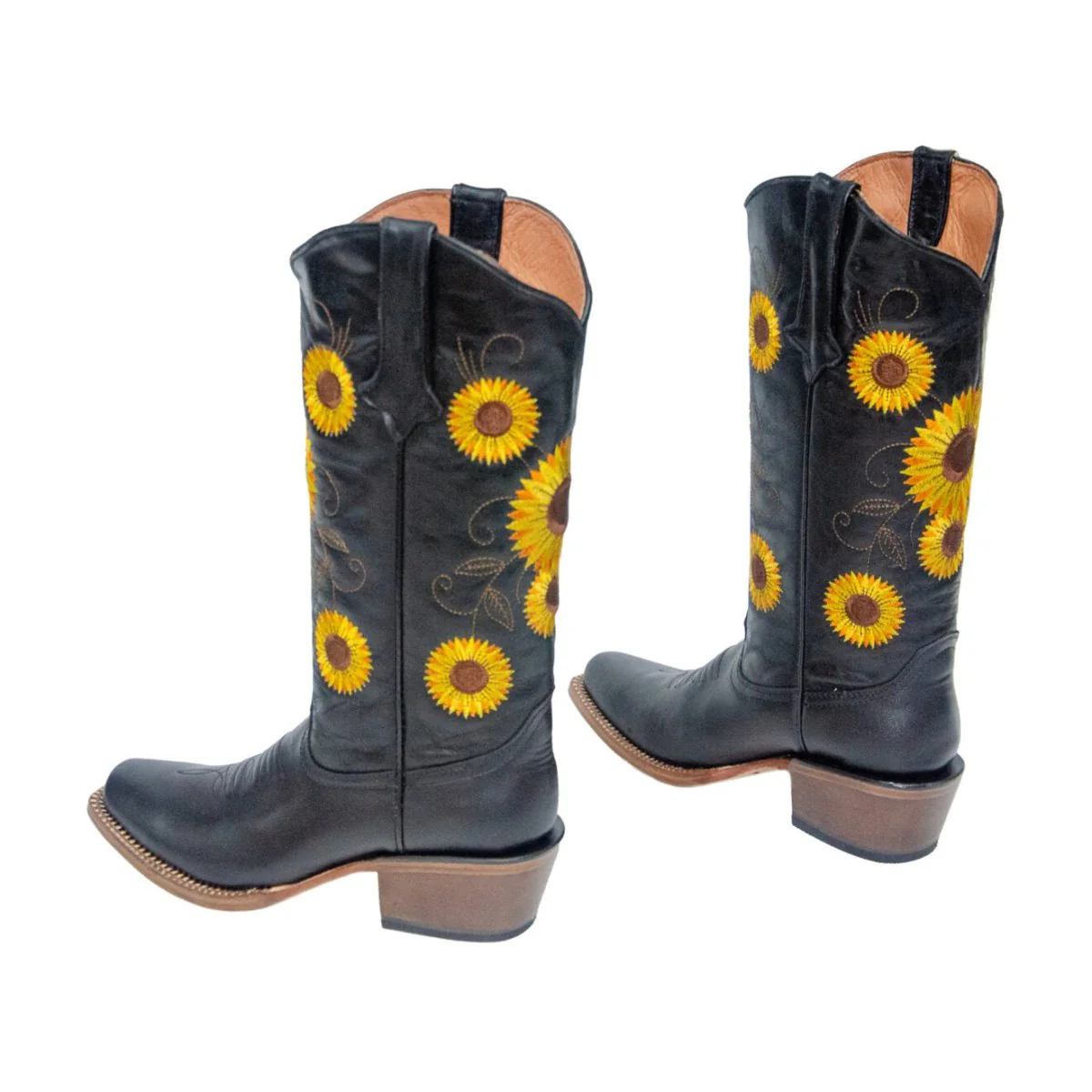 TANNER MARK WOMEN’S Galveston Vintage Black Cowgirl Boots Whit Sunflower Embroidery Top - Image 3