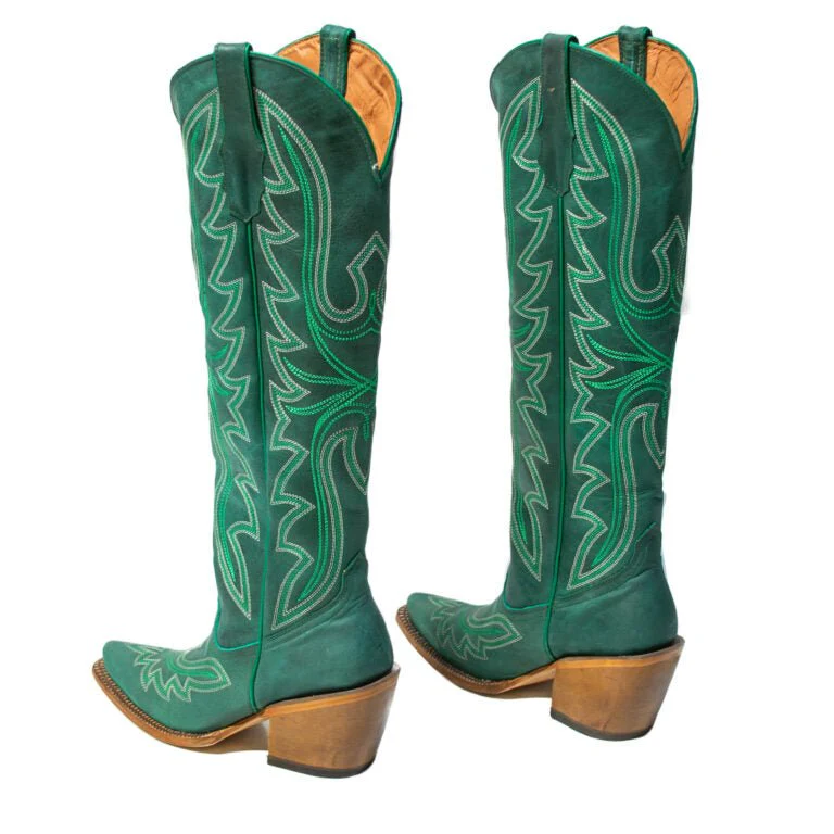 TANNER MARK WOMEN’S Hadley Crackle Green Fashion Heel Knee High Cowgirl Boots - Image 4