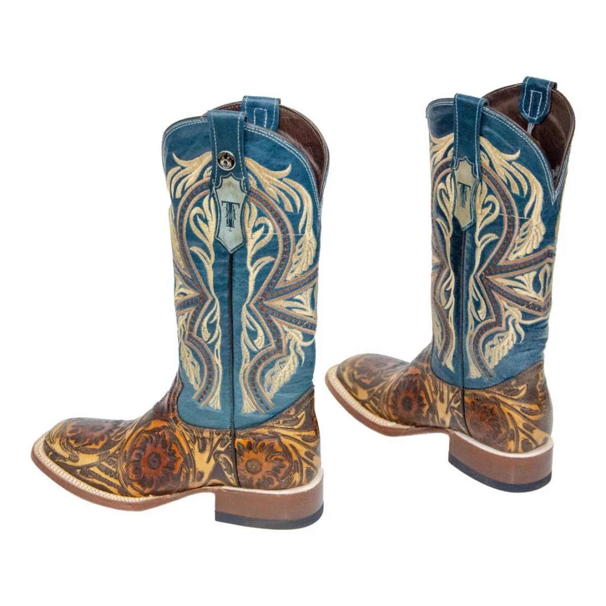TANNER MARK WOMEN’S Hand Tool Jungle Orix-Cognac Cowgirl Boots With Volcano Blue Top - Image 3