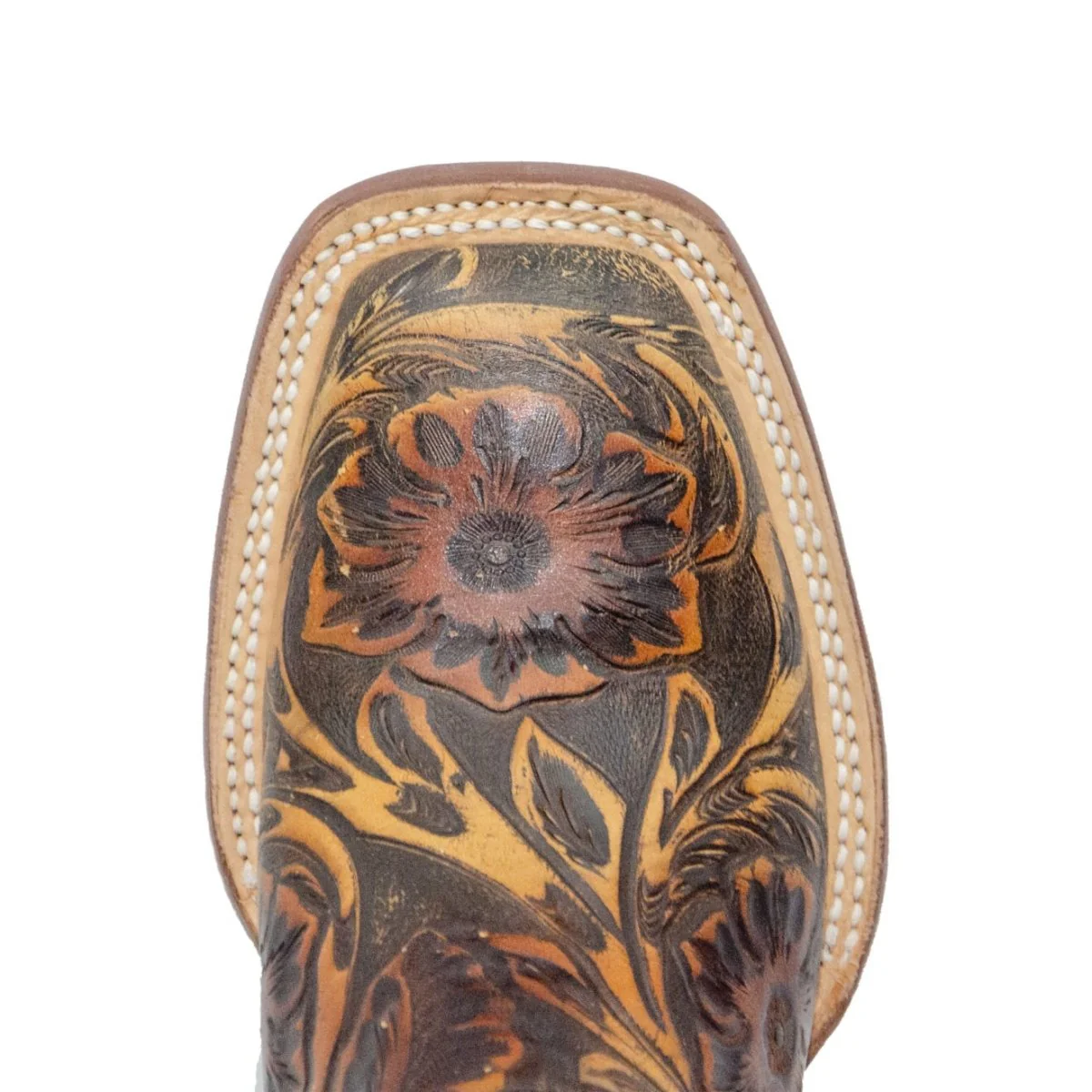 TANNER MARK WOMEN’S Hand Tool Jungle Orix-Cognac Cowgirl Boots With Volcano Blue Top - Image 4