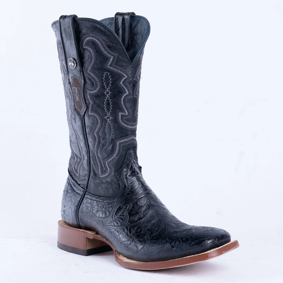 TANNER MARK MEN'S HandTooled Black Print Western Boots