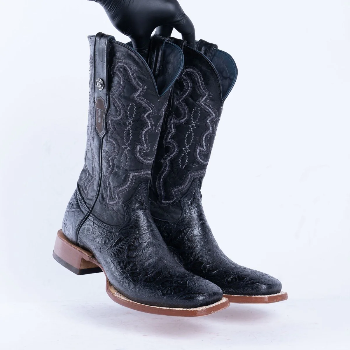 TANNER MARK MEN'S HandTooled Black Print Western Boots - Image 4