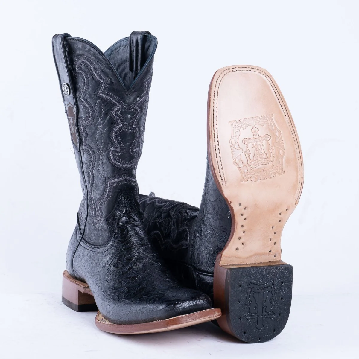 TANNER MARK MEN'S HandTooled Black Print Western Boots - Image 6