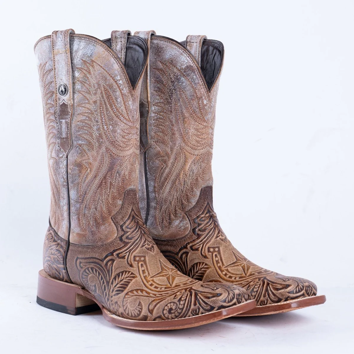 TANNER MARK MEN'S HandTooled Horseshoe Mocha Western Boots - Image 2