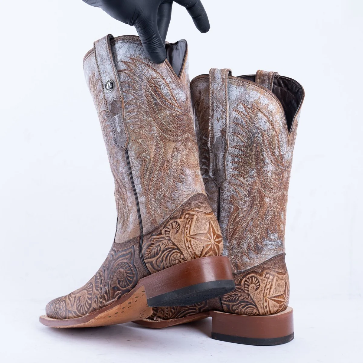 TANNER MARK MEN'S HandTooled Horseshoe Mocha Western Boots - Image 3