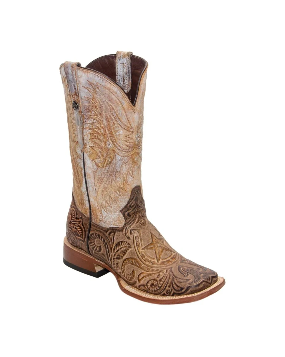 TANNER MARK MEN'S HandTooled Horseshoe Mocha Western Boots EE - Image 4