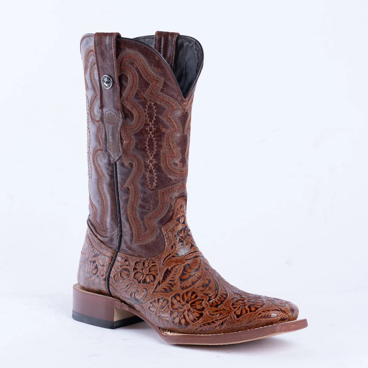 TANNER MARK MEN'S HandTooled Print Cognac Western Boots
