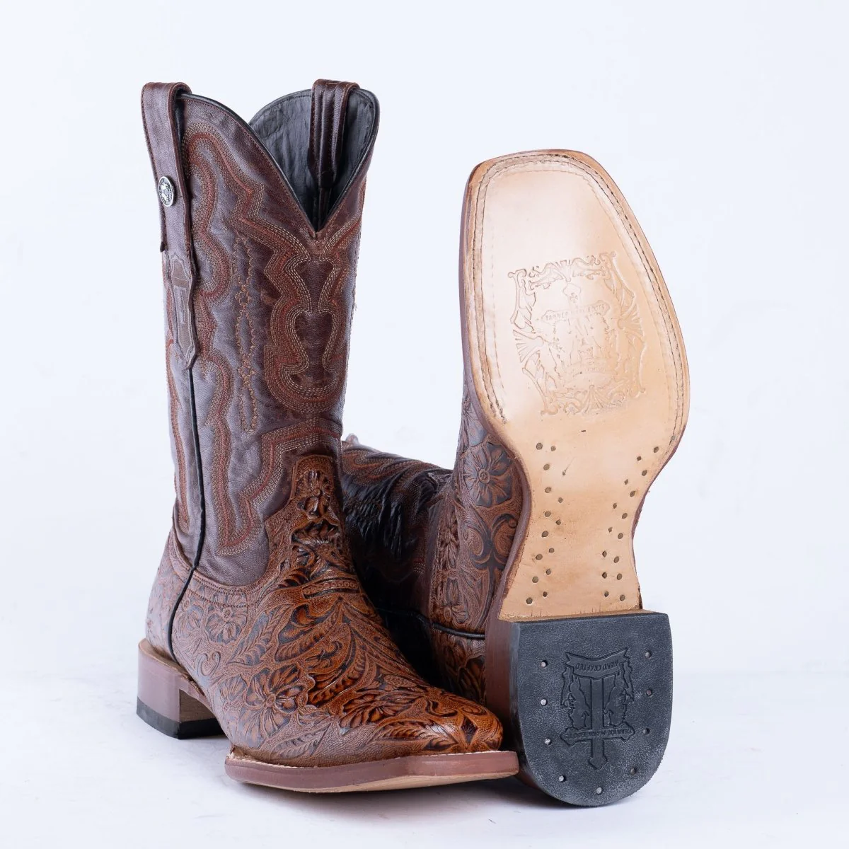TANNER MARK MEN'S HandTooled Print Cognac Western Boots - Image 6