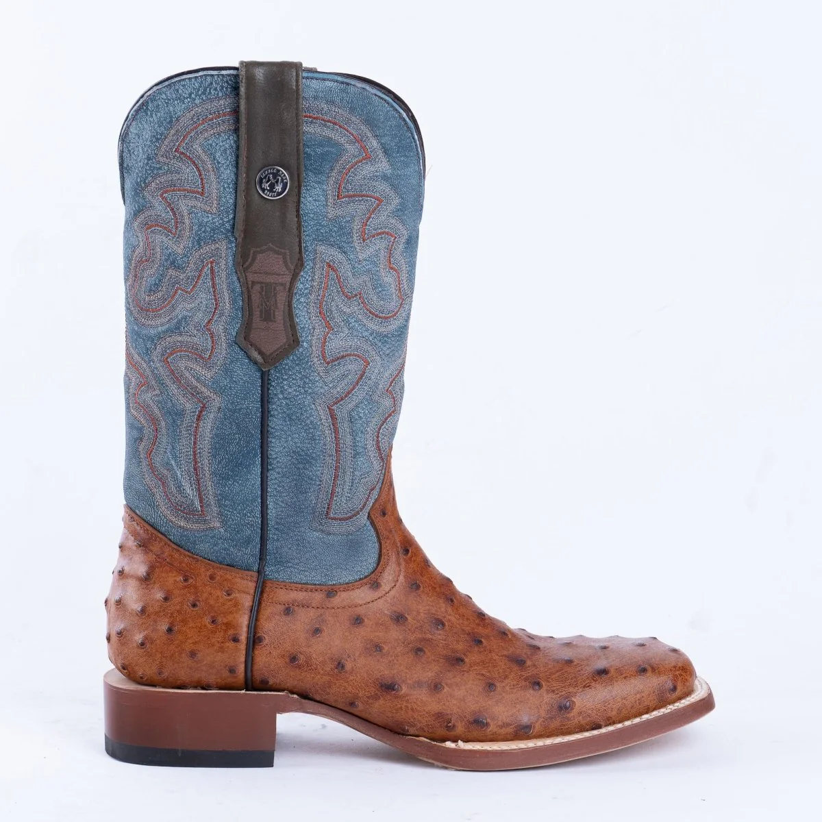TANNER MARK MEN’S Ostrich Rustic Cognac Print Western Boots - Image 5