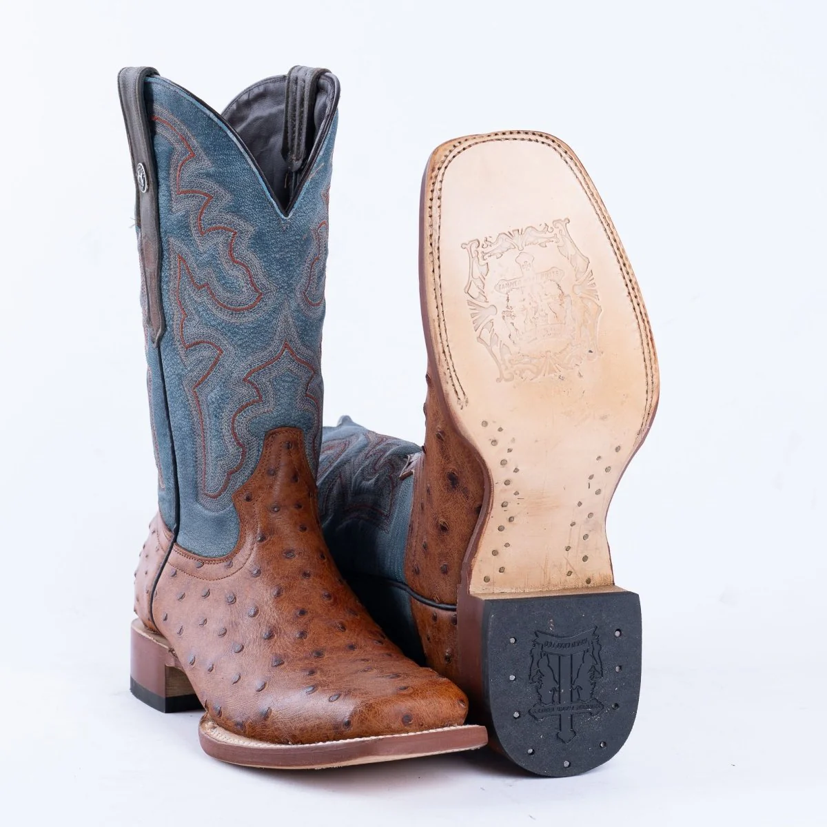TANNER MARK MEN’S Ostrich Rustic Cognac Print Western Boots - Image 6