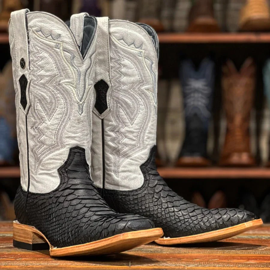 TANNER MARK MEN'S EXOTIC LEATHER Matte Python Black Cowboy Boots - Image 5