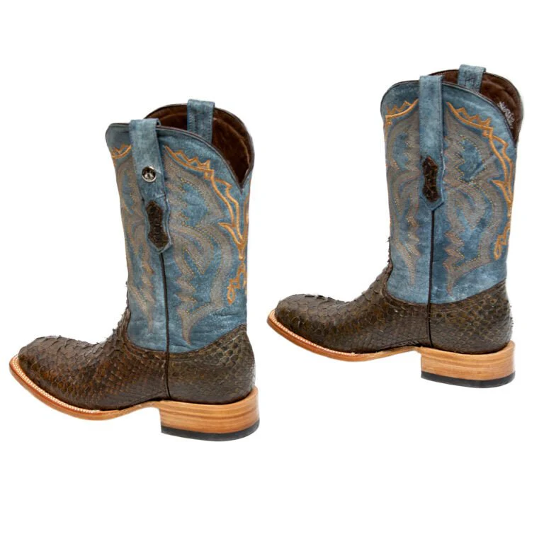 TANNER MARK MEN'S EXOTIC LEATHER Matte Python Brown Cowboy Boots - Image 3