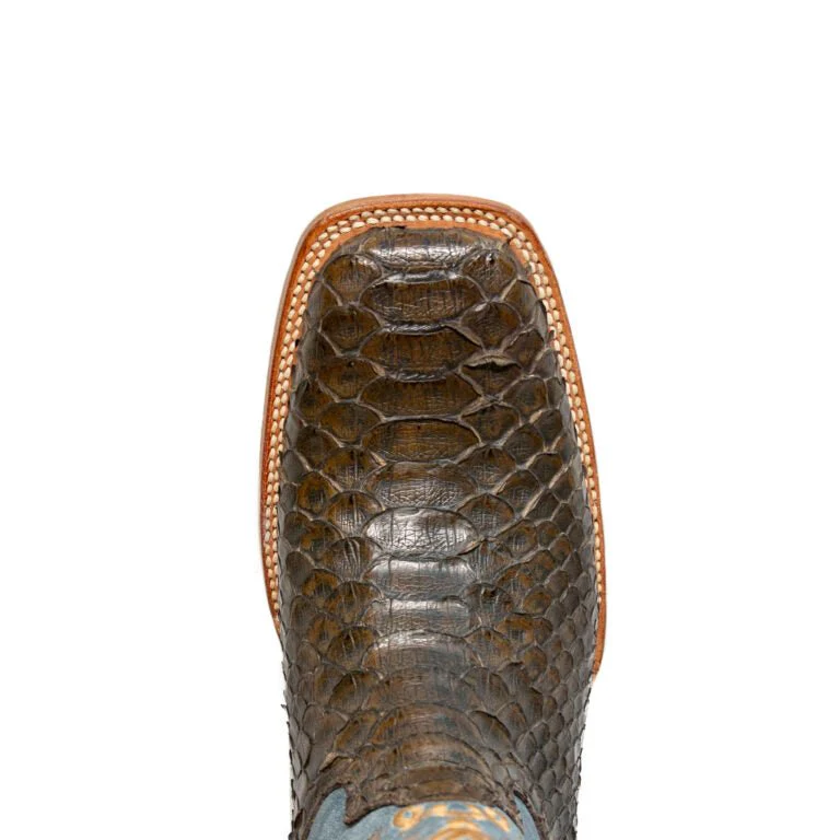 TANNER MARK MEN'S EXOTIC LEATHER Matte Python Brown Cowboy Boots - Image 4