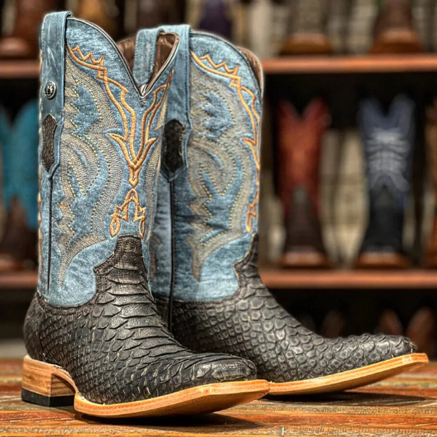 TANNER MARK MEN'S EXOTIC LEATHER Matte Python Brown Cowboy Boots - Image 5