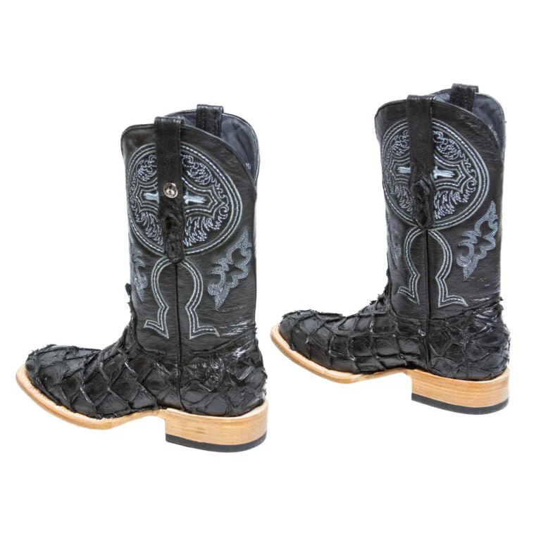 TANNER MARK MEN'S EXOTIC LEATHER Monster Fish Classic Black Cowboy Boots - Image 3