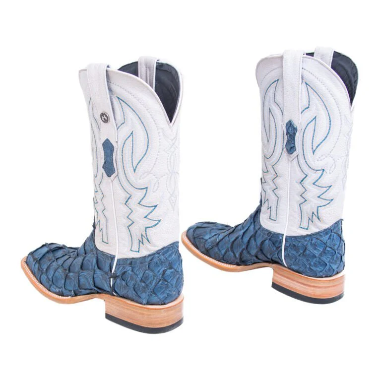TANNER MARK MEN'S EXOTIC LEATHER Monster Fish Matte Sky Blue Cowboy Boots - Image 5