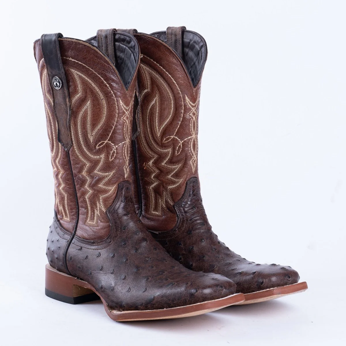 TANNER MARK MEN’S Ostrich Rustic Brown Print Western Boots - Image 2