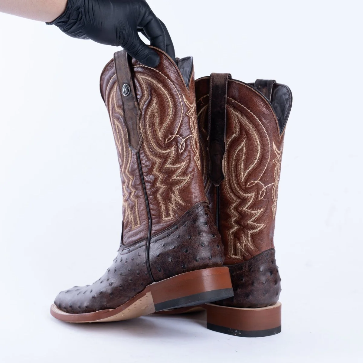 TANNER MARK MEN’S Ostrich Rustic Brown Print Western Boots - Image 3
