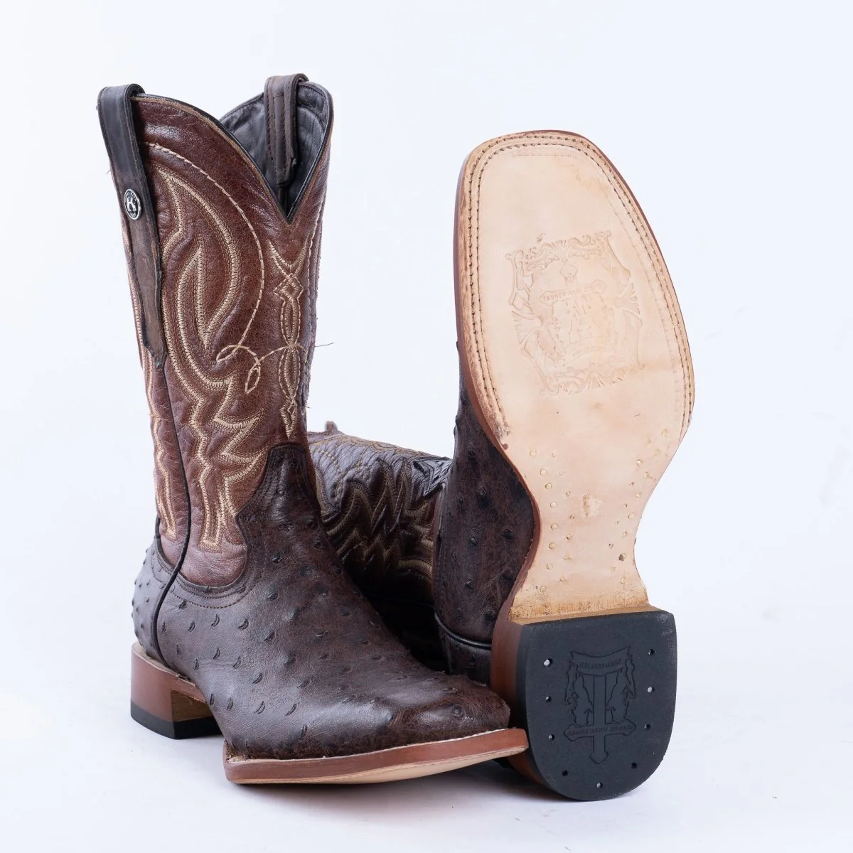 TANNER MARK MEN’S Ostrich Rustic Brown Print Western Boots - Image 6