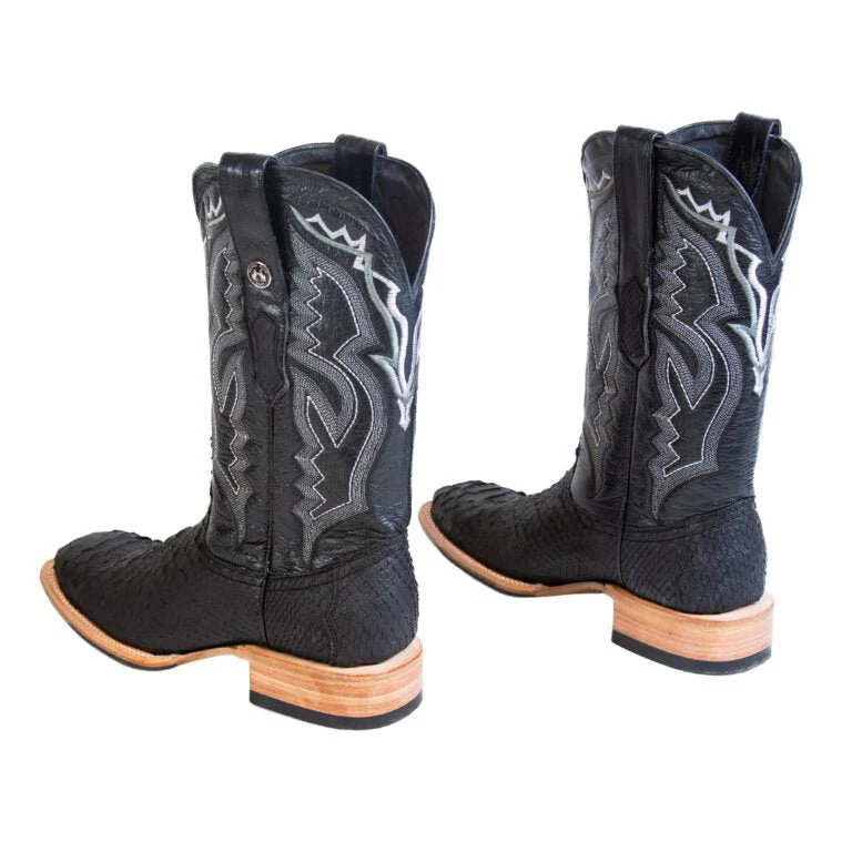 TANNER MARK MEN'S EXOTIC LEATHER Python Matte Black Cowboy Boots With Hybrid Sole - Image 3