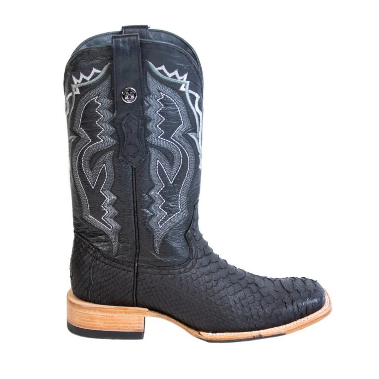 TANNER MARK MEN'S EXOTIC LEATHER Python Matte Black Cowboy Boots With Hybrid Sole - Image 4