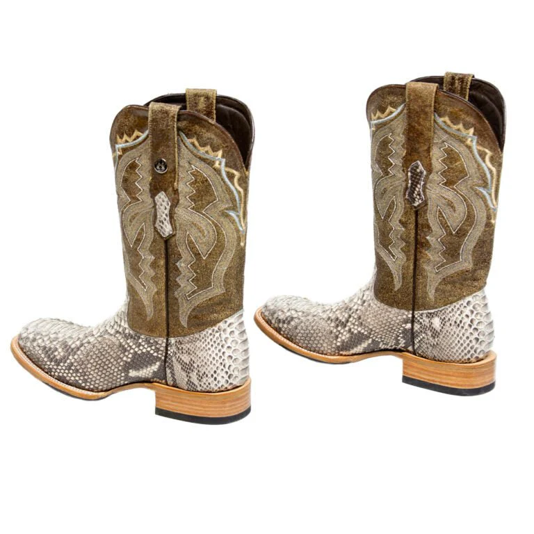 TANNER MARK MEN'S EXOTIC LEATHER Python Matte Natural Cowboy Boots With Hybrid Sole - Image 4