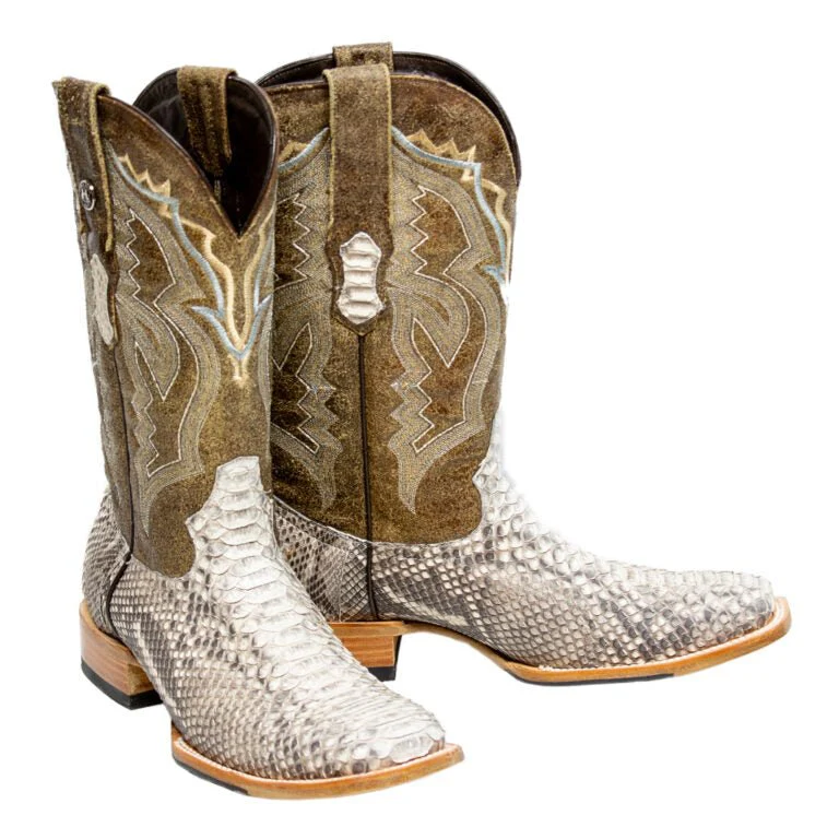 TANNER MARK MEN'S EXOTIC LEATHER Python Matte Natural Cowboy Boots With Hybrid Sole - Image 5