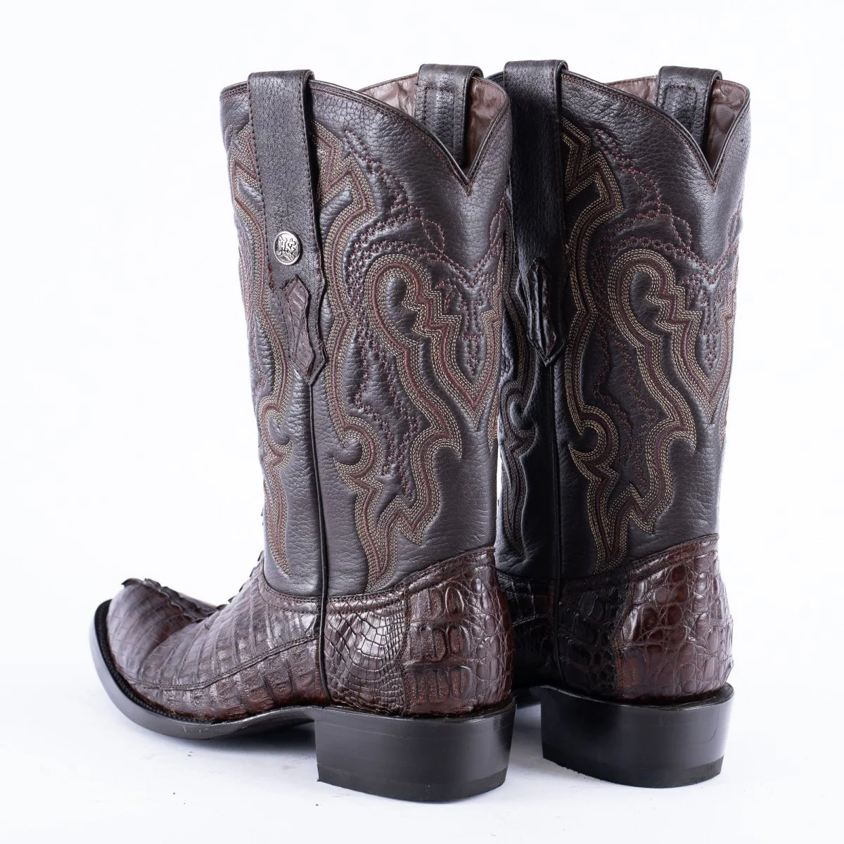 RANCHO SEMENTAL EXOTIC LEATHER Caiman Tail Brown Cowboy Boots - Image 5