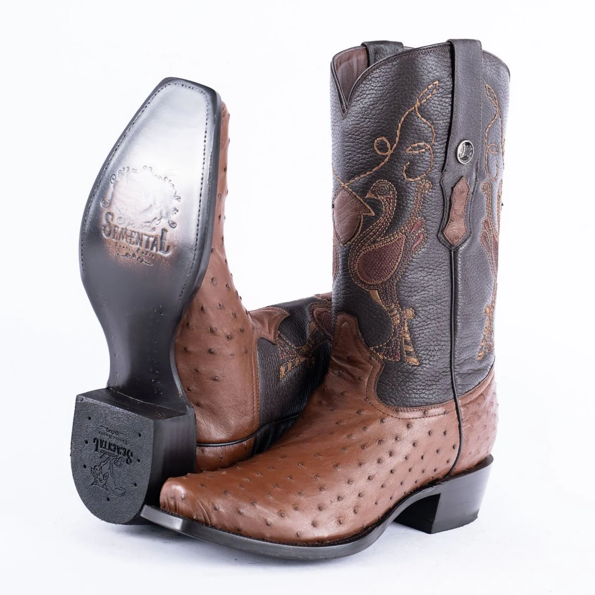 RANCHO SEMENTAL EXOTIC LEATHER Ostrich Brown Cowboy Boots - Image 6