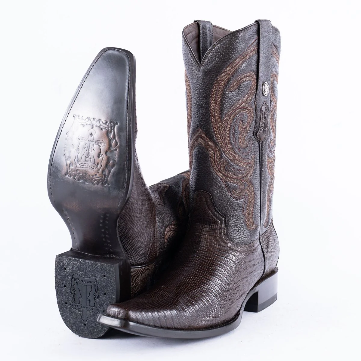 TANNER MARK EXOTIC LEATHER Lizard Brown Cowboy Boots Euro Toe - Image 6