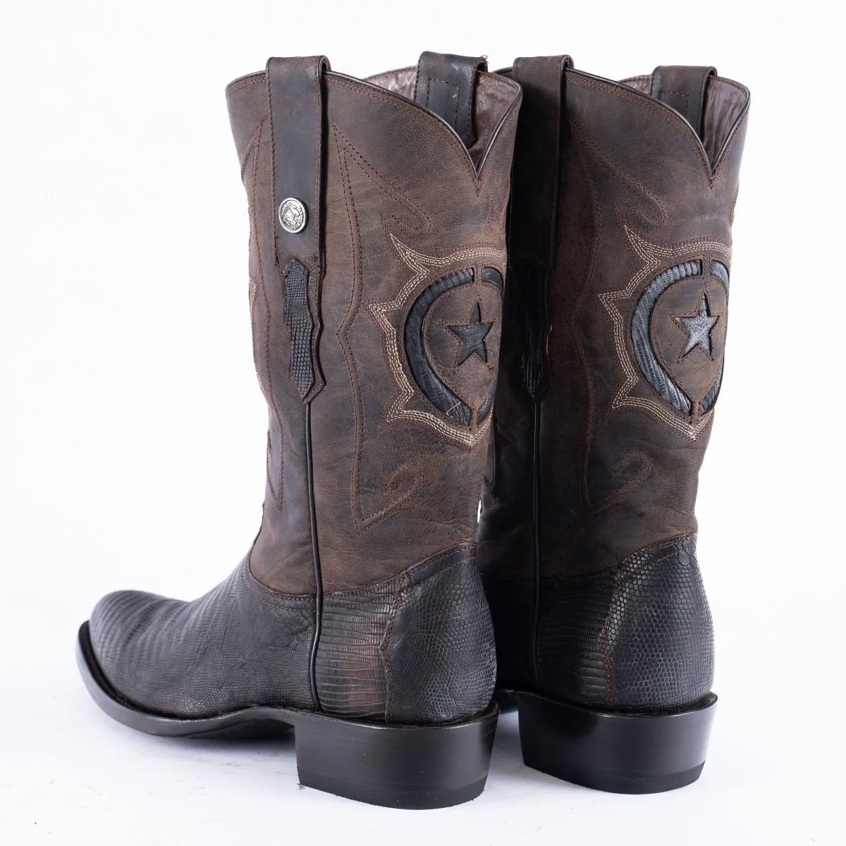 TANNER MARK EXOTIC LEATHER Lizard Oiled Nicotine Cowboy Boots Round Toe - Image 5
