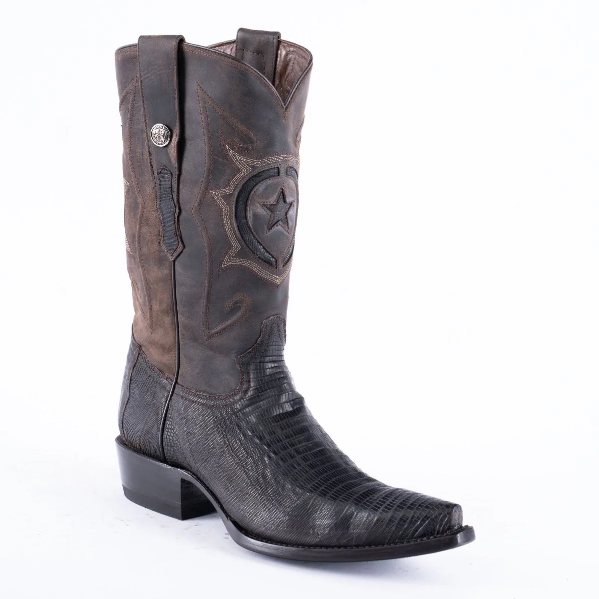 TANNER MARK EXOTIC LEATHER Lizard Oiled Nicotine Cowboy Boots Snip Toe - Image 3