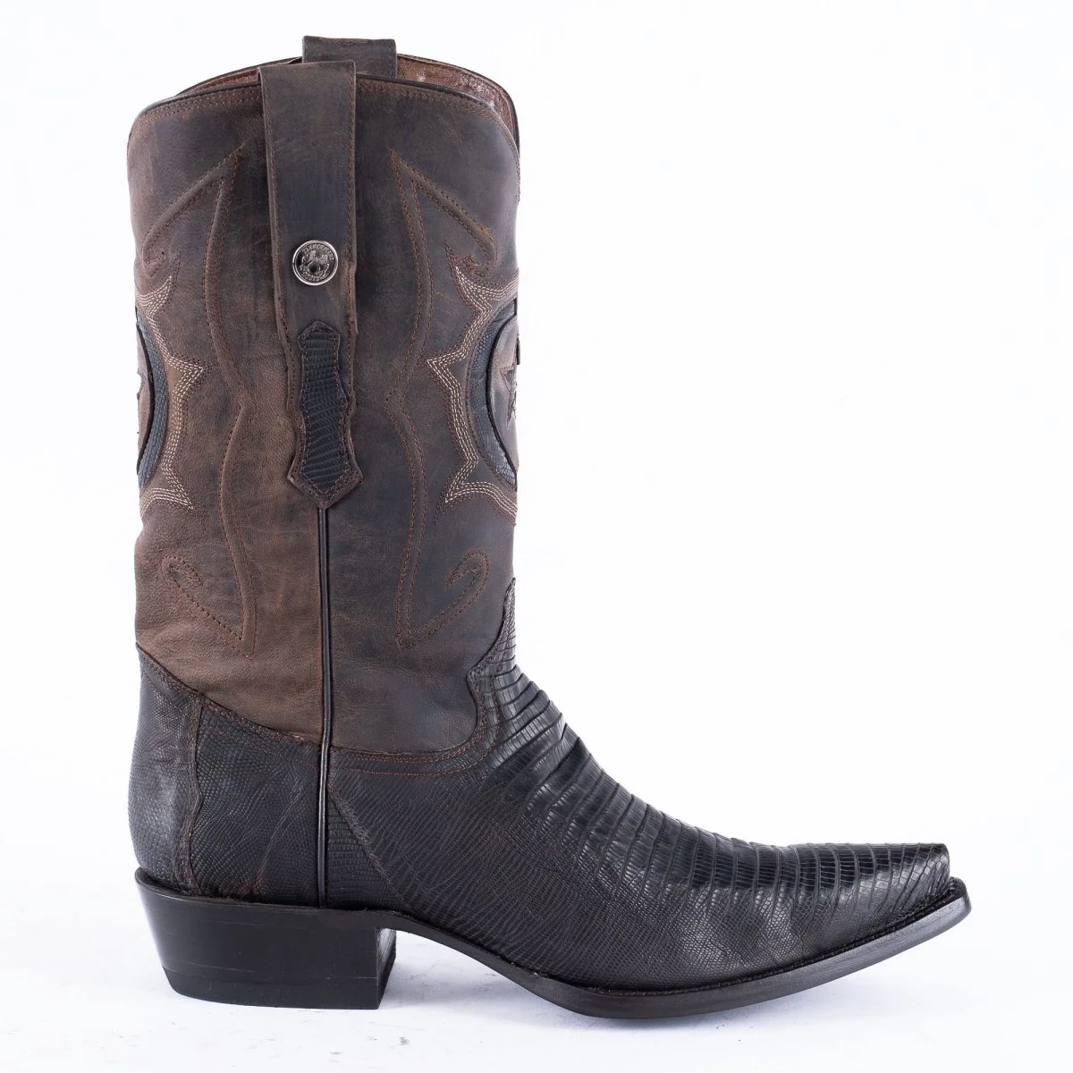TANNER MARK EXOTIC LEATHER Lizard Oiled Nicotine Cowboy Boots Snip Toe - Image 4