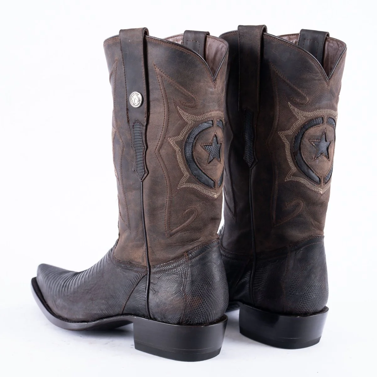 TANNER MARK EXOTIC LEATHER Lizard Oiled Nicotine Cowboy Boots Snip Toe - Image 5