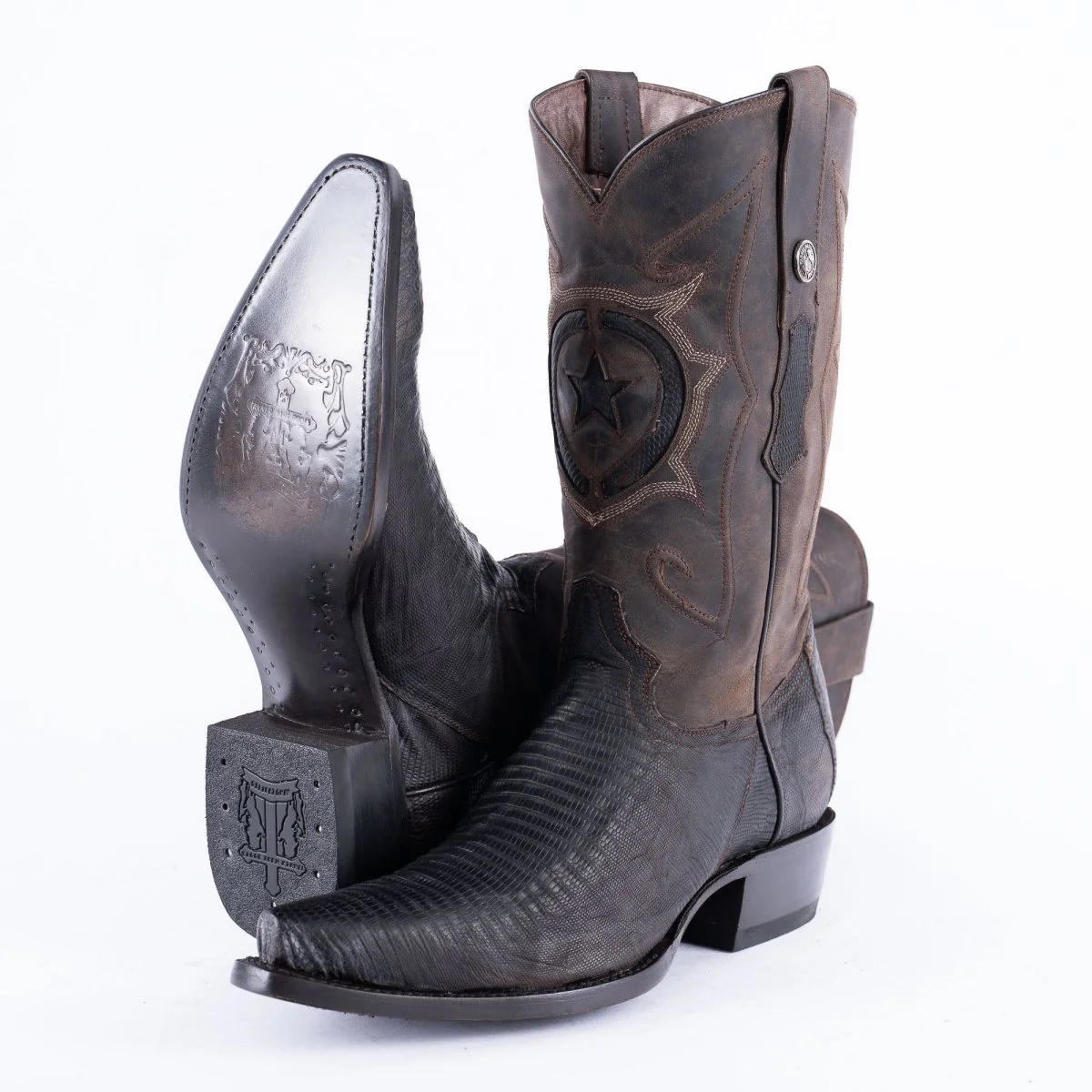 TANNER MARK EXOTIC LEATHER Lizard Oiled Nicotine Cowboy Boots Snip Toe - Image 6