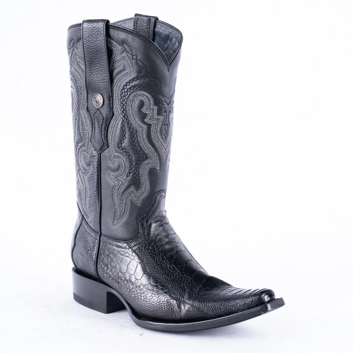 TANNER MARK EXOTIC LEATHER Ostrich Leg Black Cowboy Boots Euro Toe - Image 3