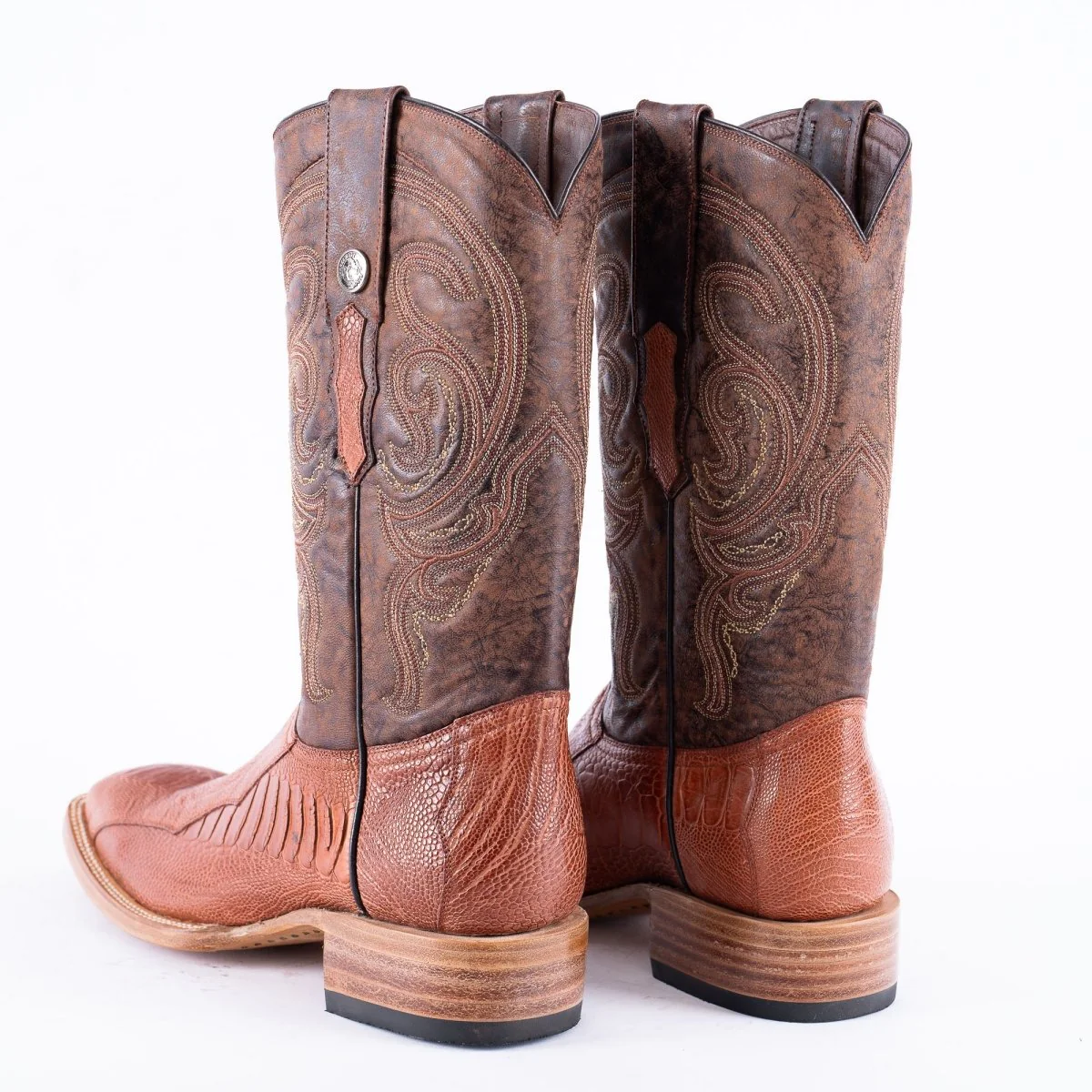 TANNER MARK EXOTIC LEATHER Ostrich Leg MD Brandy Cowboy Boots - Image 5